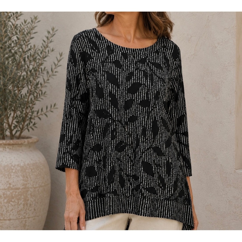 Habitat Clothes to Live In Black White Abstract Leaf Tunic Top Large